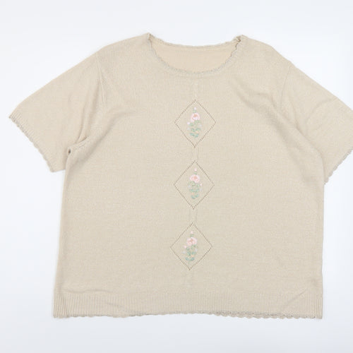 Berkertex Womens Beige Round Neck Acrylic Pullover Jumper Size 18