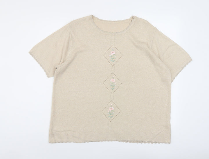 Berkertex Womens Beige Round Neck Acrylic Pullover Jumper Size 18