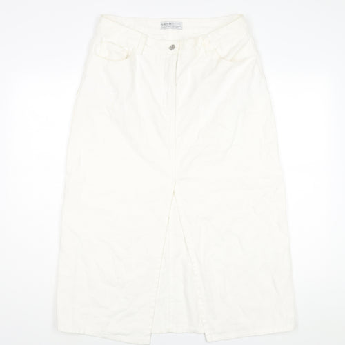 Denim & Co. Womens White Cotton A-Line Skirt Size 14 Zip