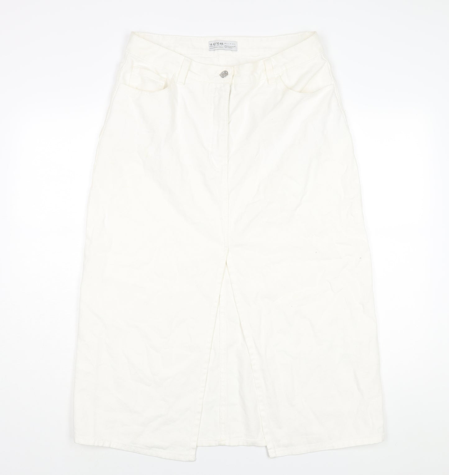 Denim & Co. Womens White Cotton A-Line Skirt Size 14 Zip