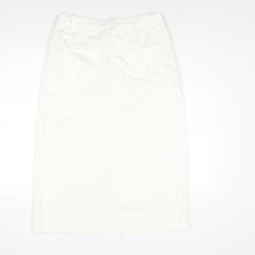 Denim & Co. Womens White Cotton A-Line Skirt Size 14 Zip