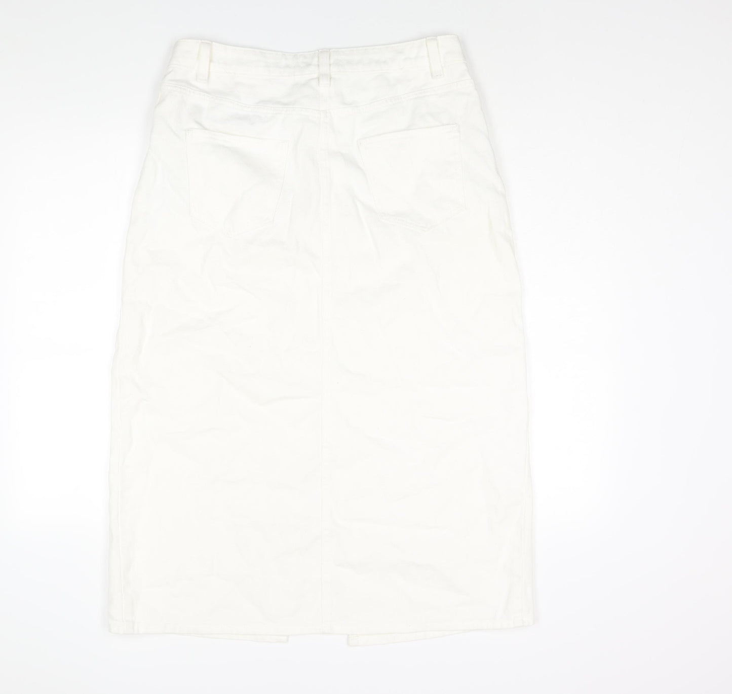 Denim & Co. Womens White Cotton A-Line Skirt Size 14 Zip