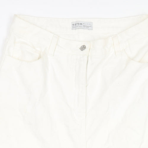 Denim & Co. Womens White Cotton A-Line Skirt Size 14 Zip