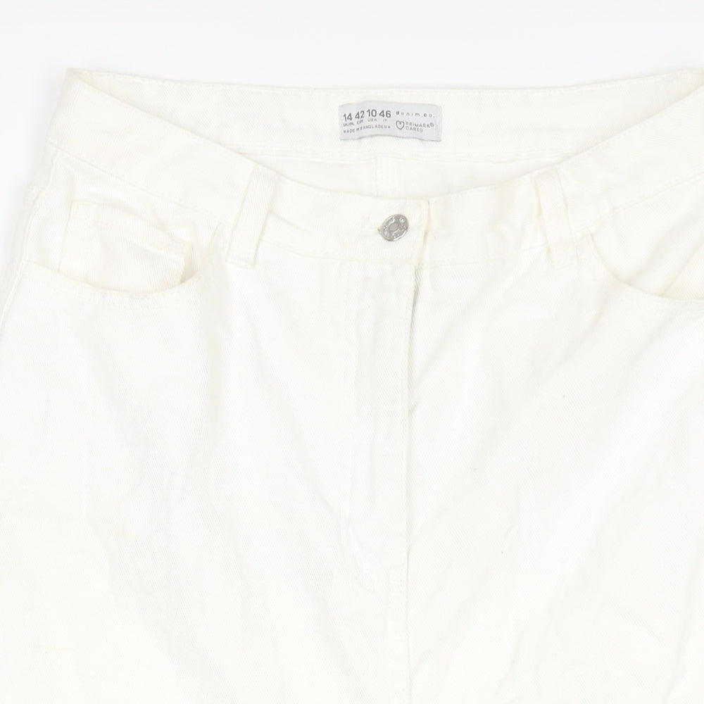 Denim & Co. Womens White Cotton A-Line Skirt Size 14 Zip