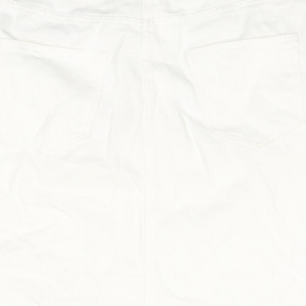 Denim & Co. Womens White Cotton A-Line Skirt Size 14 Zip