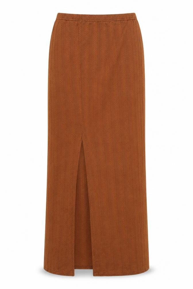 Front view of Vetiver women’s brown polyester maxi skirt, size UK 12