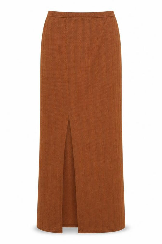 Front view of Vetiver women’s brown polyester maxi skirt, size UK 12