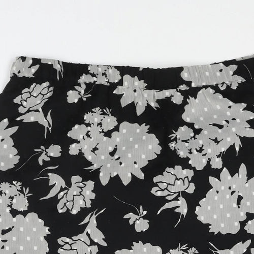 Marks and Spencer Womens Black Floral Polyester A-Line Skirt Size 14 - Frill Hem