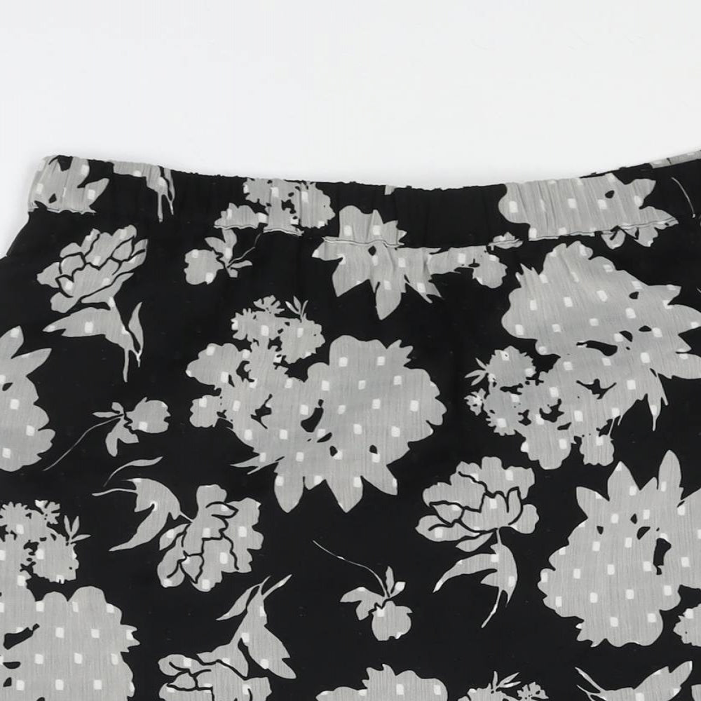 Marks and Spencer Womens Black Floral Polyester A-Line Skirt Size 14 - Frill Hem