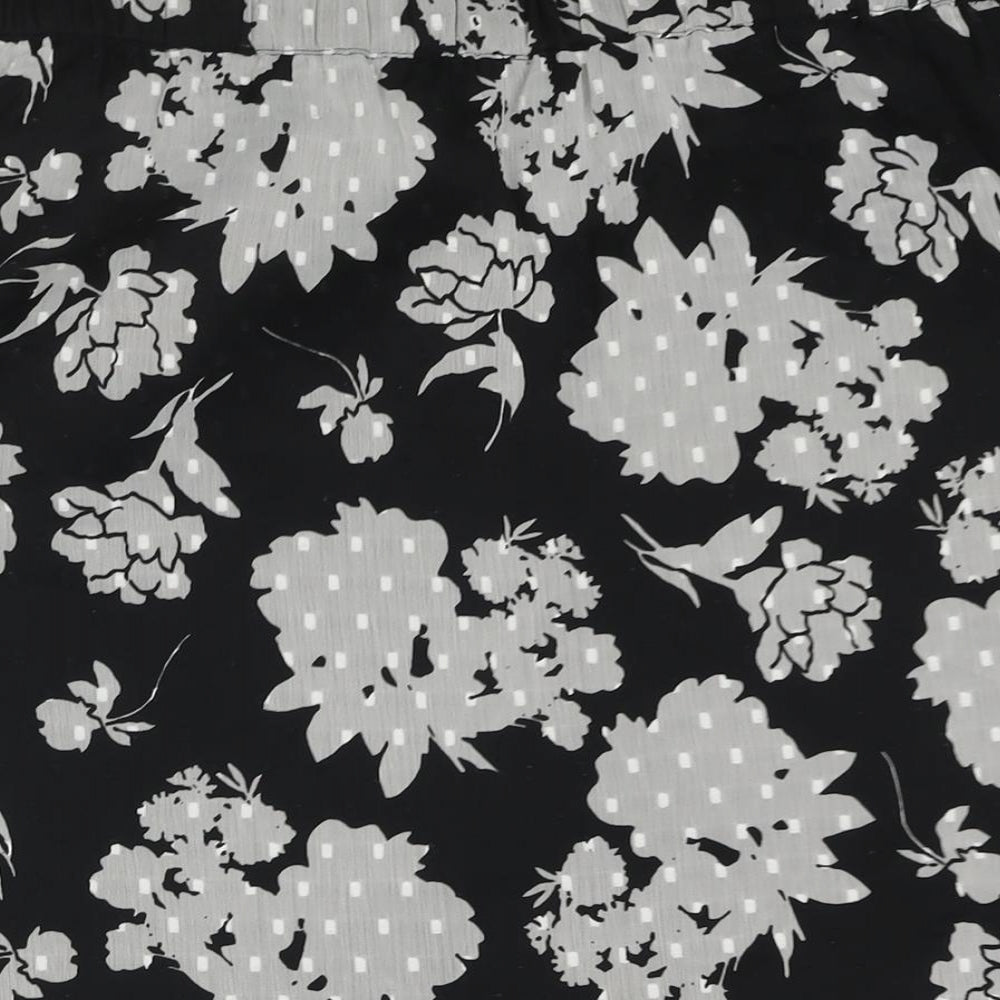 Marks and Spencer Womens Black Floral Polyester A-Line Skirt Size 14 - Frill Hem