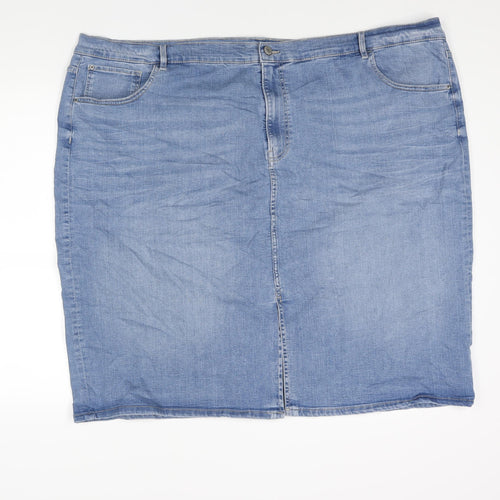 Marks and Spencer Womens Blue Cotton Straight & Pencil Skirt Size 30 Zip