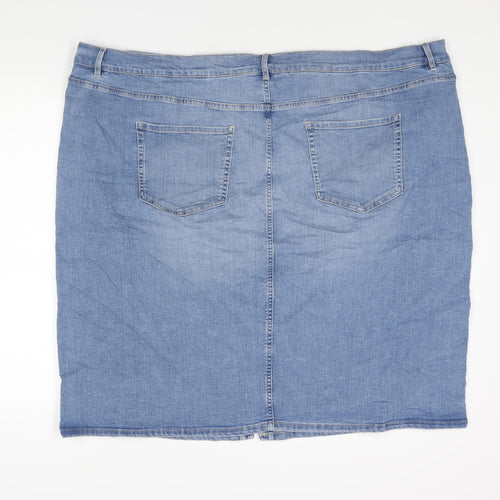 Marks and Spencer Womens Blue Cotton Straight & Pencil Skirt Size 30 Zip
