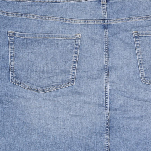 Marks and Spencer Womens Blue Cotton Straight & Pencil Skirt Size 30 Zip