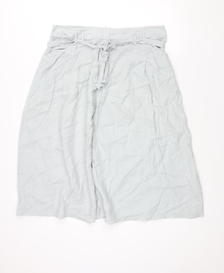 Autograph Womens Green Linen A-Line Skirt Size 18 Zip - Belted