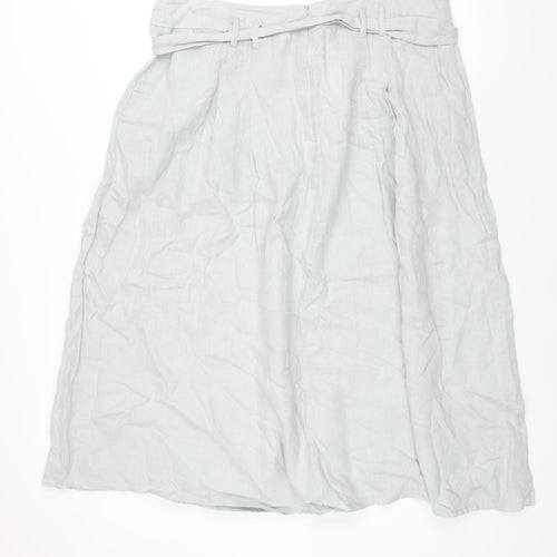 Autograph Womens Green Linen A-Line Skirt Size 18 Zip - Belted