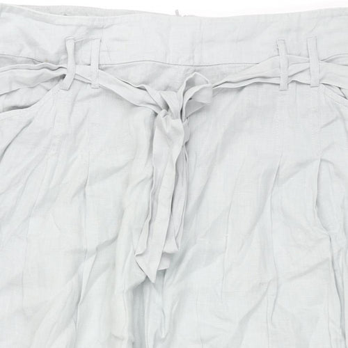 Autograph Womens Green Linen A-Line Skirt Size 18 Zip - Belted