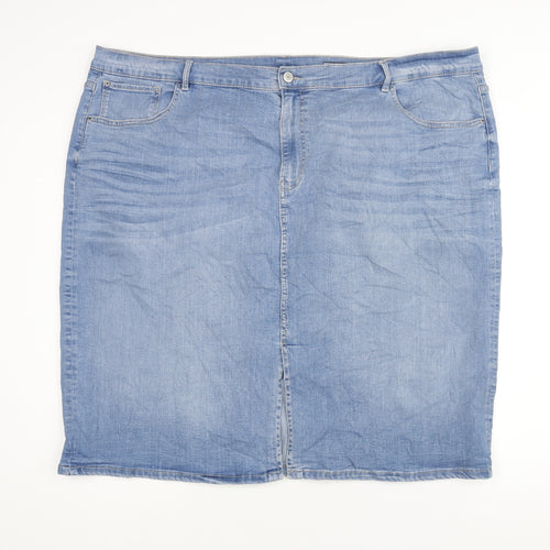 Marks and Spencer Womens Blue Cotton Straight & Pencil Skirt Size 28 Zip