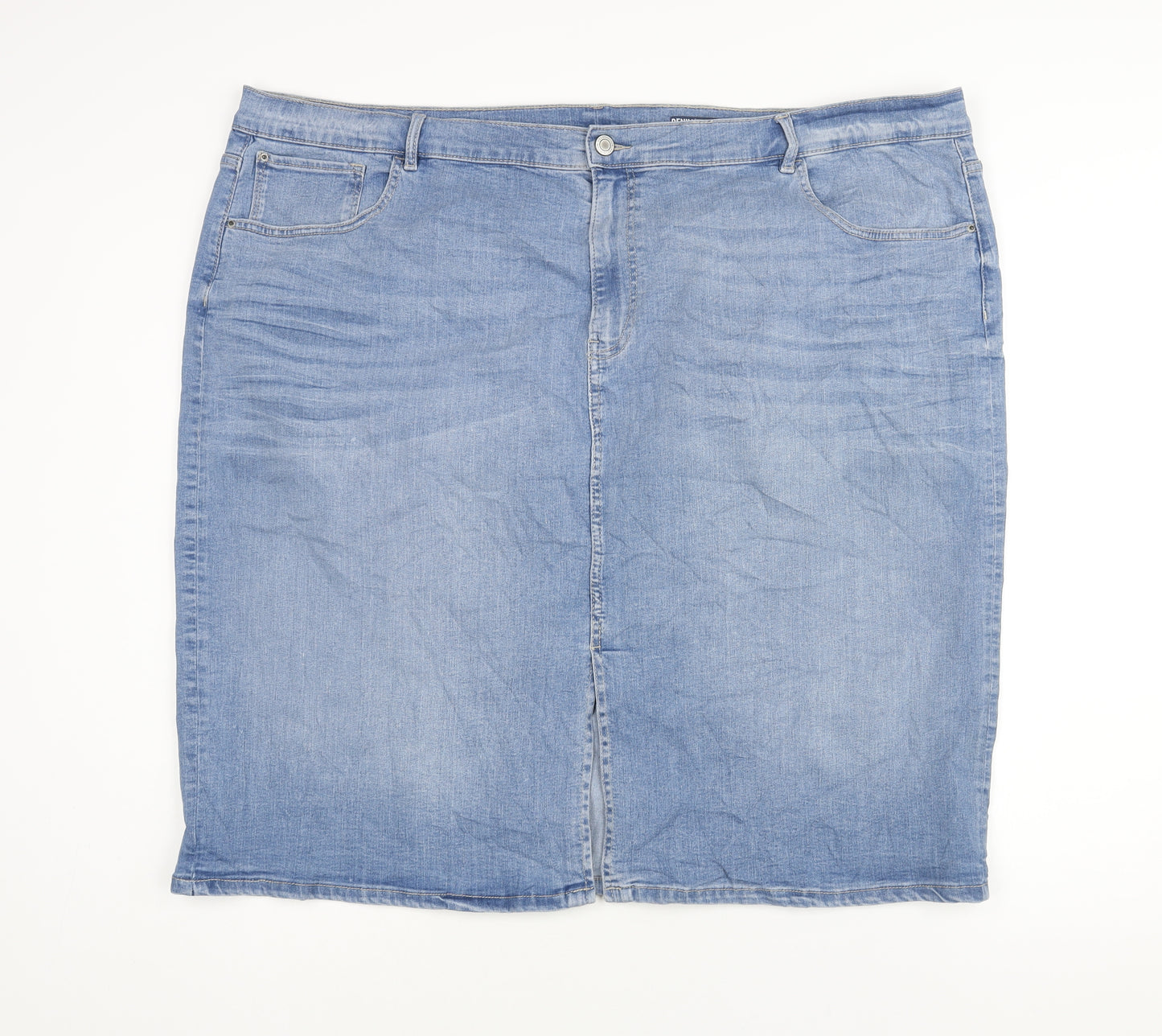 Marks and Spencer Womens Blue Cotton Straight & Pencil Skirt Size 28 Zip