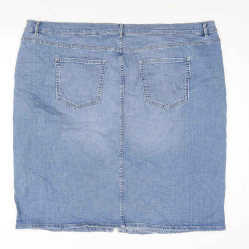 Marks and Spencer Womens Blue Cotton Straight & Pencil Skirt Size 28 Zip