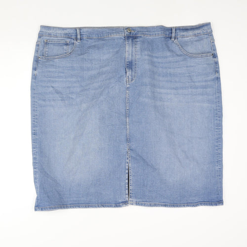 Marks and Spencer Womens Blue Cotton Straight & Pencil Skirt Size 30 Zip