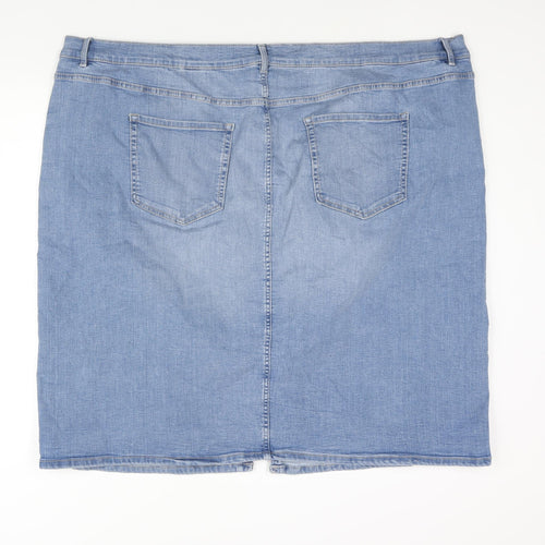Marks and Spencer Womens Blue Cotton Straight & Pencil Skirt Size 30 Zip