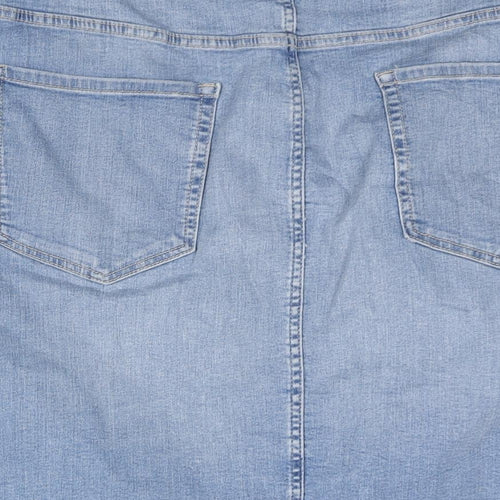 Marks and Spencer Womens Blue Cotton Straight & Pencil Skirt Size 30 Zip