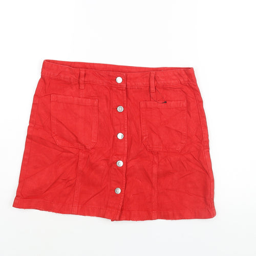 Marks and Spencer Girls Red Cotton A-Line Skirt Size 14-15 Years Regular Button