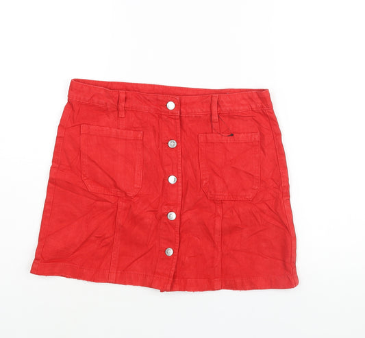 Marks and Spencer Girls Red Cotton A-Line Skirt Size 14-15 Years Regular Button