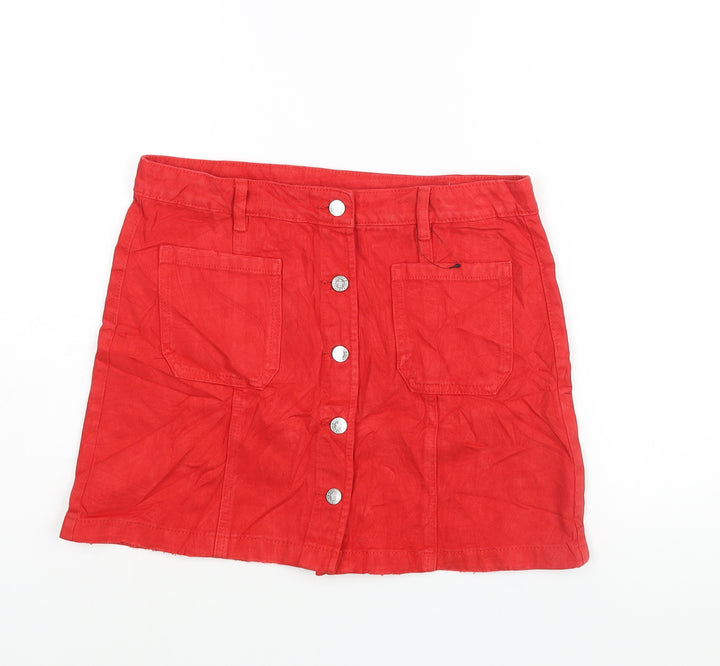 Marks and Spencer Girls Red Cotton A-Line Skirt Size 14-15 Years Regular Button