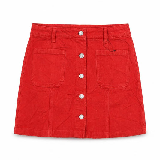 Marks and Spencer Girls Red Cotton A-Line Skirt Size 14-15 Years Regular Button
