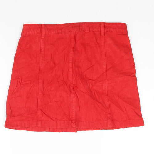 Marks and Spencer Girls Red Cotton A-Line Skirt Size 14-15 Years Regular Button