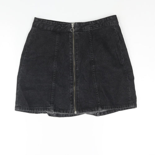 Denim & Co. Womens Black Cotton A-Line Skirt Size 8 Zip