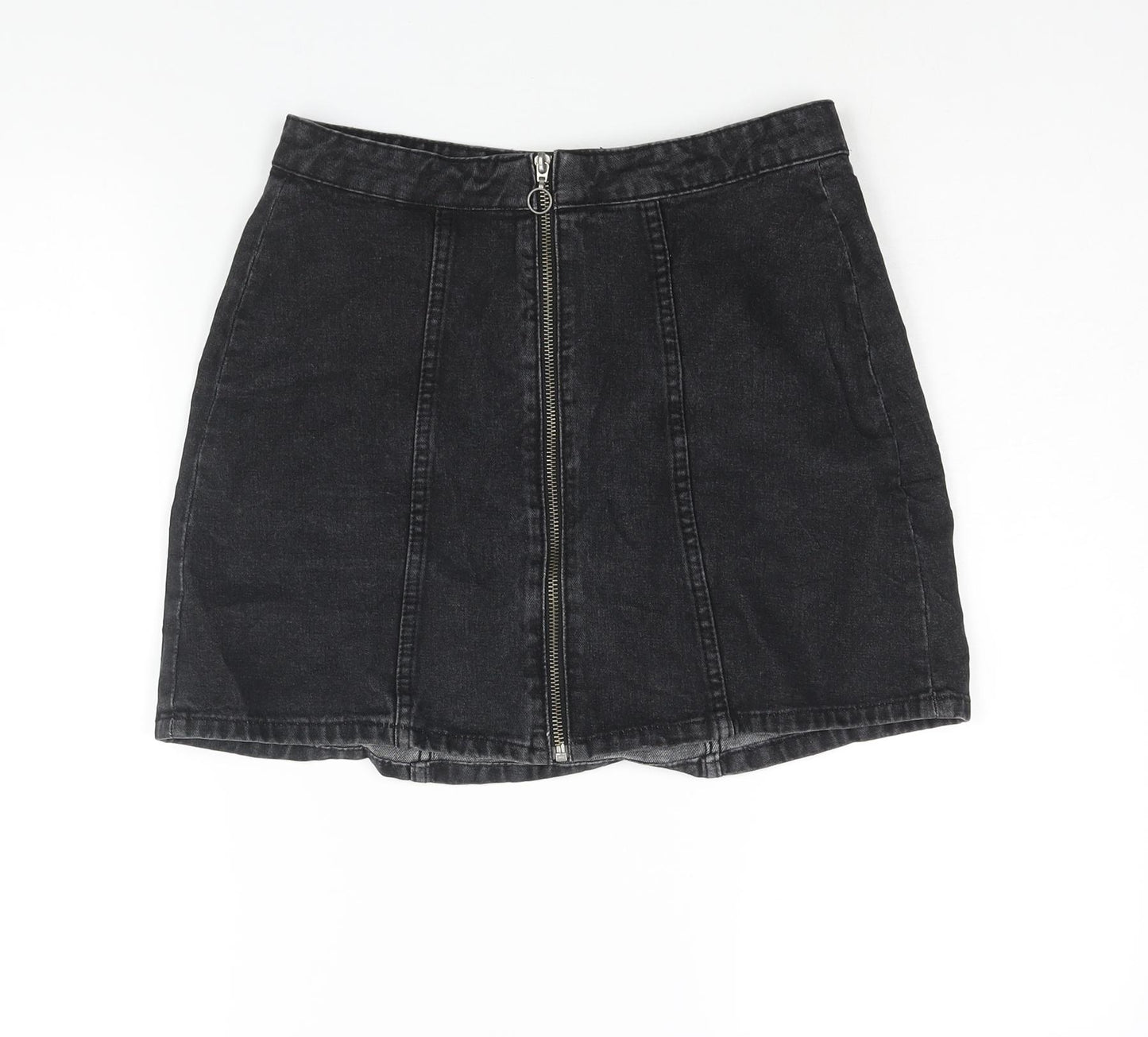 Denim & Co. Womens Black Cotton A-Line Skirt Size 8 Zip