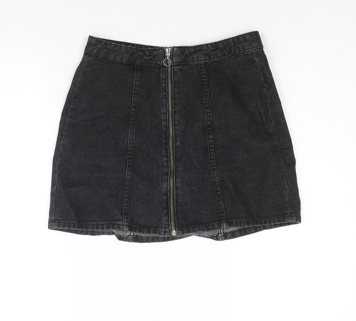 Denim & Co. Womens Black Cotton A-Line Skirt Size 8 Zip