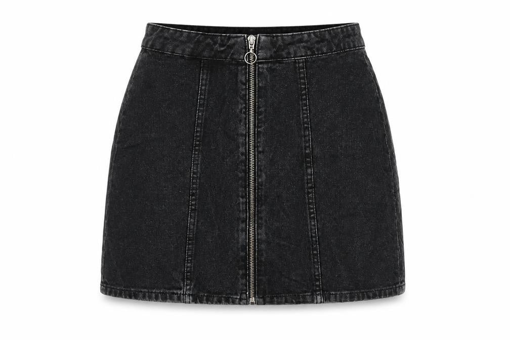 Denim & Co. Womens Black Cotton A-Line Skirt Size 8 Zip