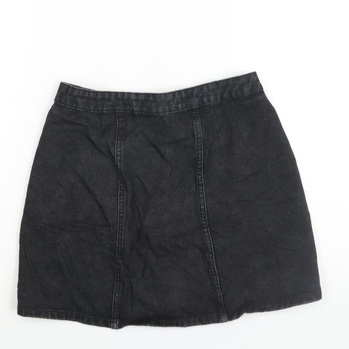 Denim & Co. Womens Black Cotton A-Line Skirt Size 8 Zip
