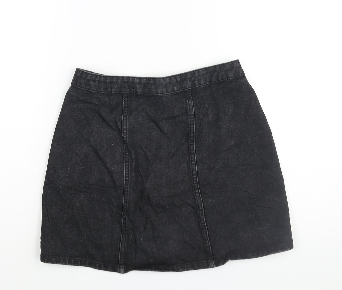 Denim & Co. Womens Black Cotton A-Line Skirt Size 8 Zip