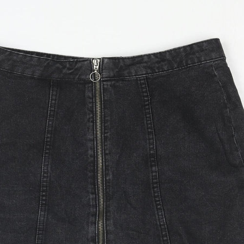 Denim & Co. Womens Black Cotton A-Line Skirt Size 8 Zip