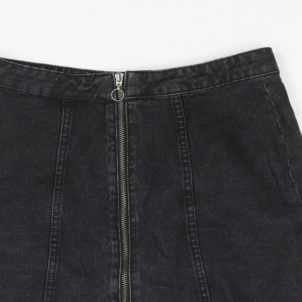 Denim & Co. Womens Black Cotton A-Line Skirt Size 8 Zip