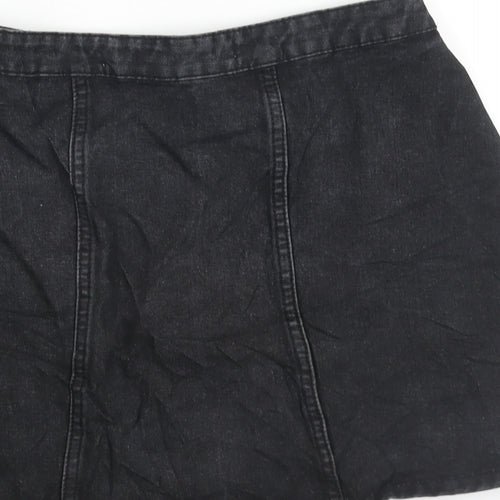 Denim & Co. Womens Black Cotton A-Line Skirt Size 8 Zip