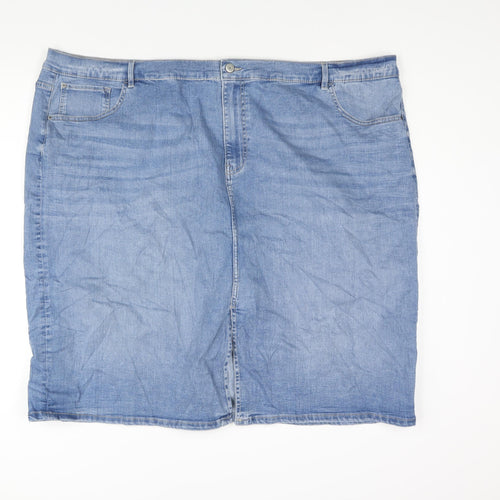 Marks and Spencer Womens Blue Cotton Straight & Pencil Skirt Size 30 Zip