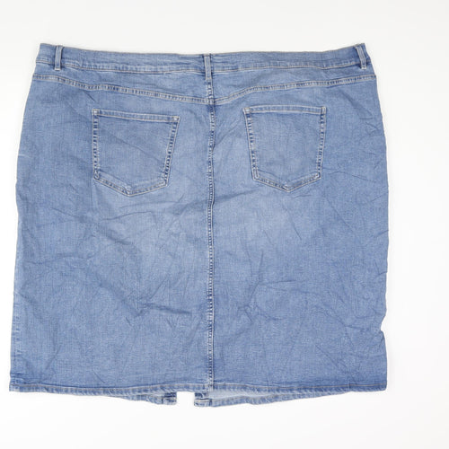Marks and Spencer Womens Blue Cotton Straight & Pencil Skirt Size 30 Zip