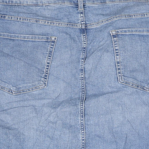 Marks and Spencer Womens Blue Cotton Straight & Pencil Skirt Size 30 Zip