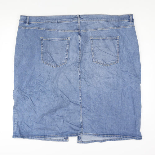Marks and Spencer Womens Blue Cotton Straight & Pencil Skirt Size 30 Zip