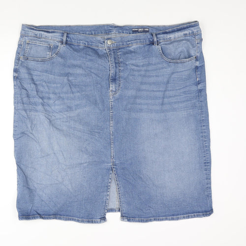 Marks and Spencer Womens Blue Cotton Straight & Pencil Skirt Size 28 Zip