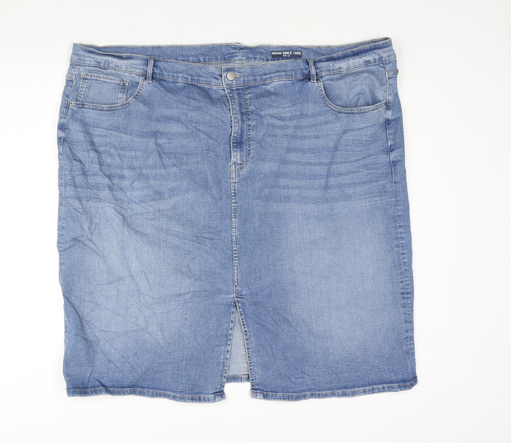 Marks and Spencer Womens Blue Cotton Straight & Pencil Skirt Size 28 Zip