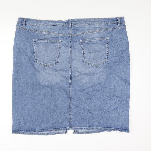 Marks and Spencer Womens Blue Cotton Straight & Pencil Skirt Size 28 Zip