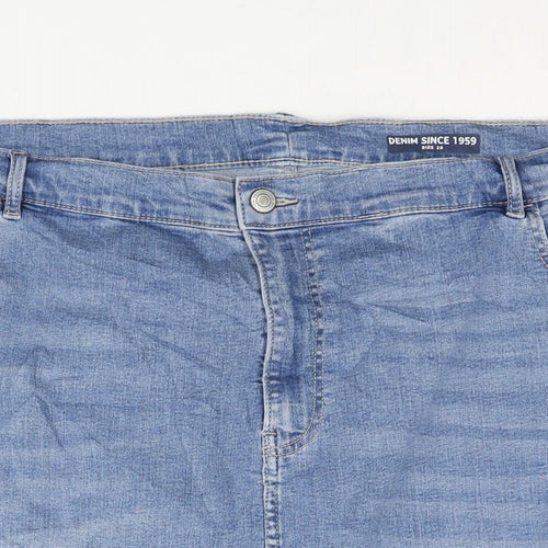 Marks and Spencer Womens Blue Cotton Straight & Pencil Skirt Size 28 Zip