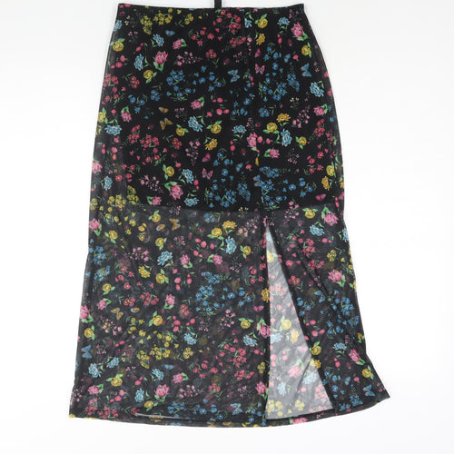 Divided by H&M Womens Black Geometric Polyester Straight & Pencil Skirt Size S - Floral Butterfly Print Semi Sheer