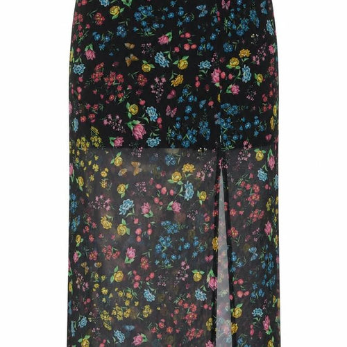 Divided by H&M Womens Black Geometric Polyester Straight & Pencil Skirt Size S - Floral Butterfly Print Semi Sheer